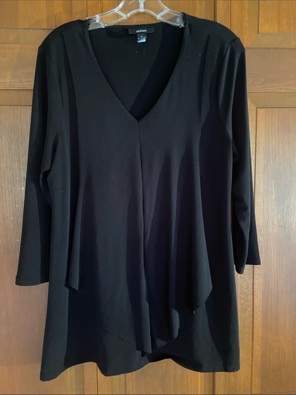 Alfani Black Draped V-Neck Long Sleeve Tunic